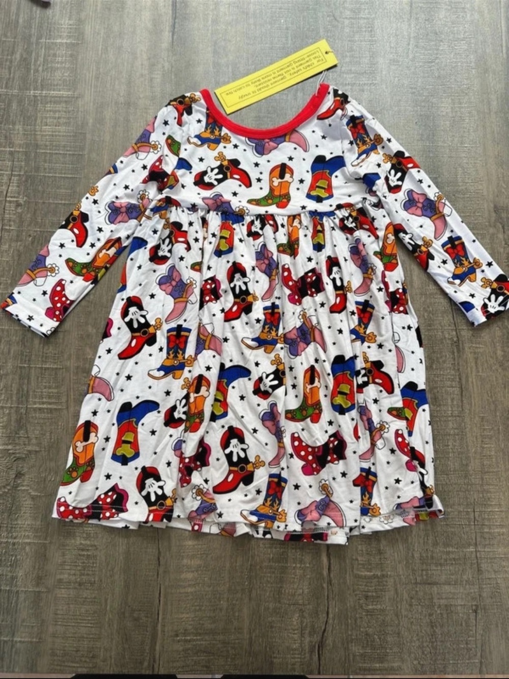 Girls' Long-Sleeve Bamboo White Character Print Twirl Dress
